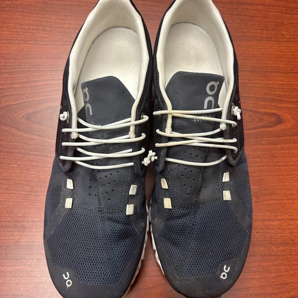 On Running Blue and White Athletic Shoes with Breathable Fabric